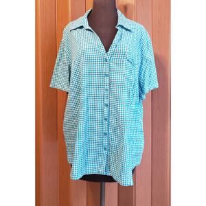 White Stag size 2XL blue & white button up woven top